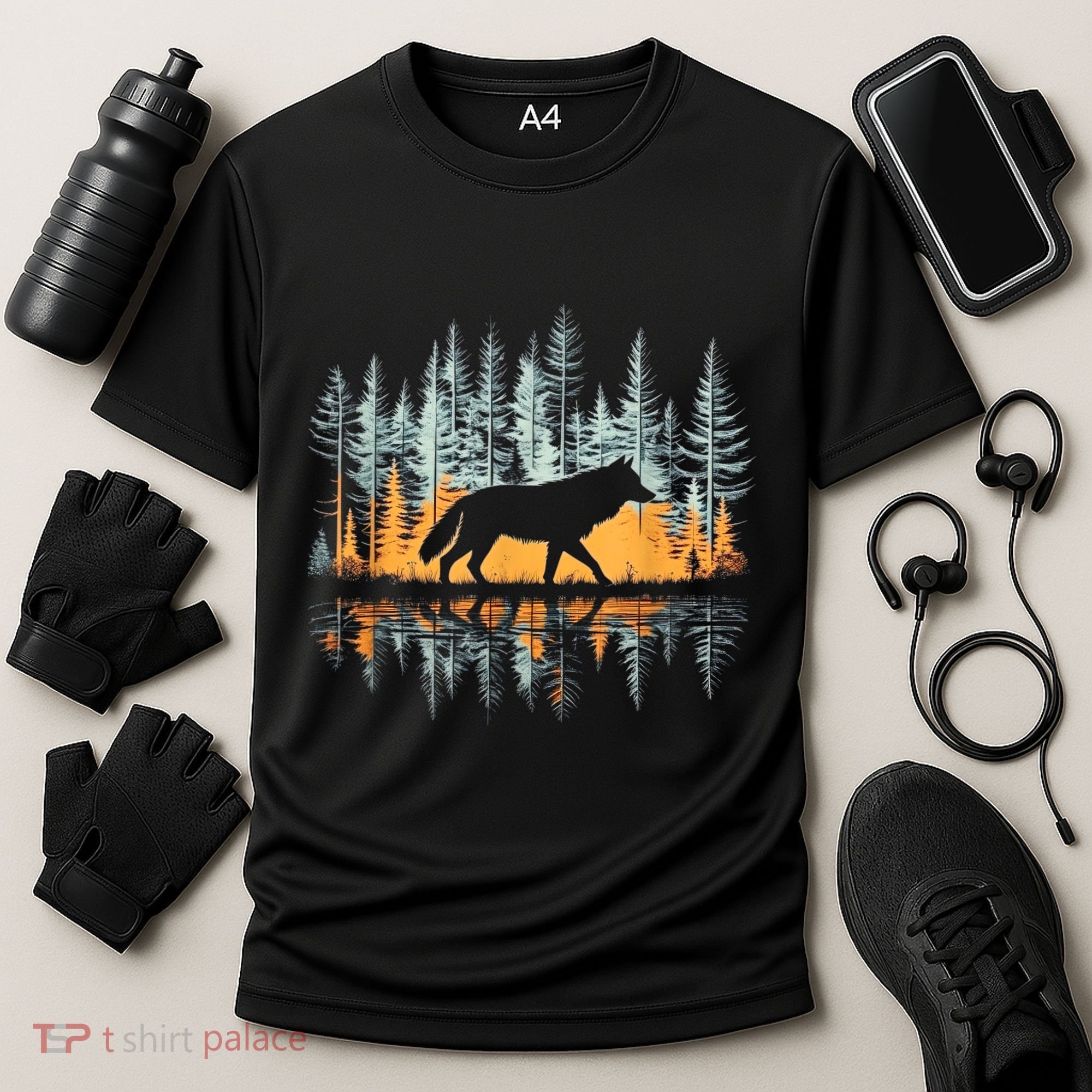 Graphic Wolf Forest Nature Wildlife Outdoor Cooling Performance Crew T-Shirt