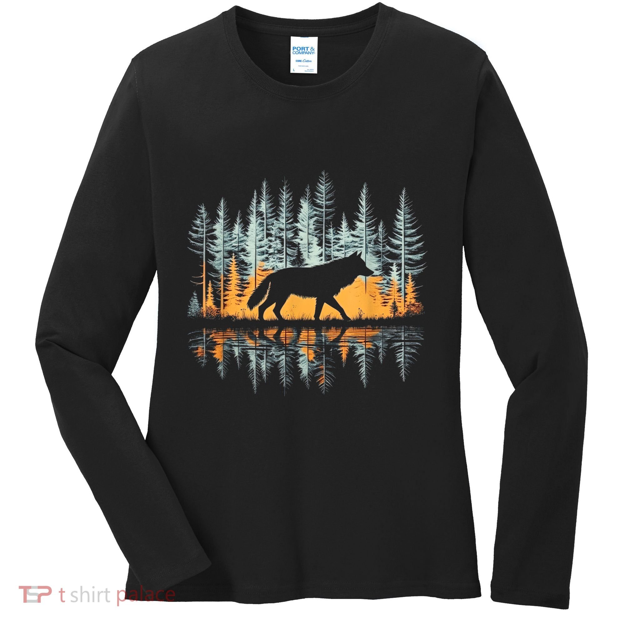 Graphic Wolf Forest Nature Wildlife Outdoor Women's Long Sleeve Shirt