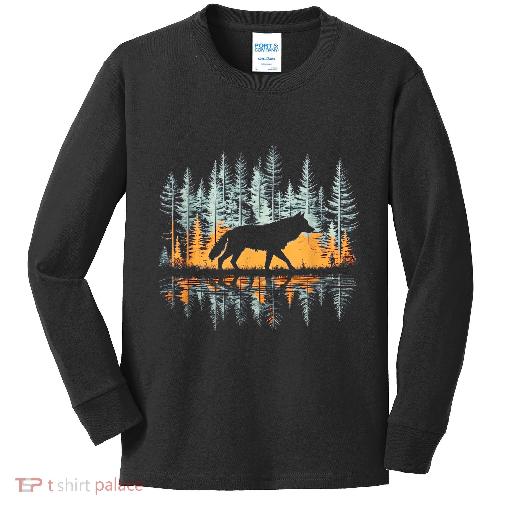 Graphic Wolf Forest Nature Wildlife Outdoor Kids Long Sleeve Shirt