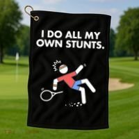 Get Well Funny Tennis Accident I Do My Own Stunts Gift Golf Towel thumb 1