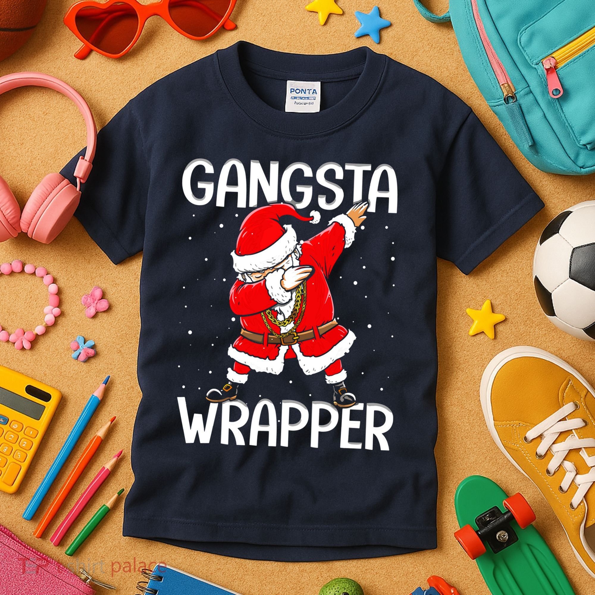 Gangsta Wrapper Funny Dabbing Santa Christmas Kids T-Shirt