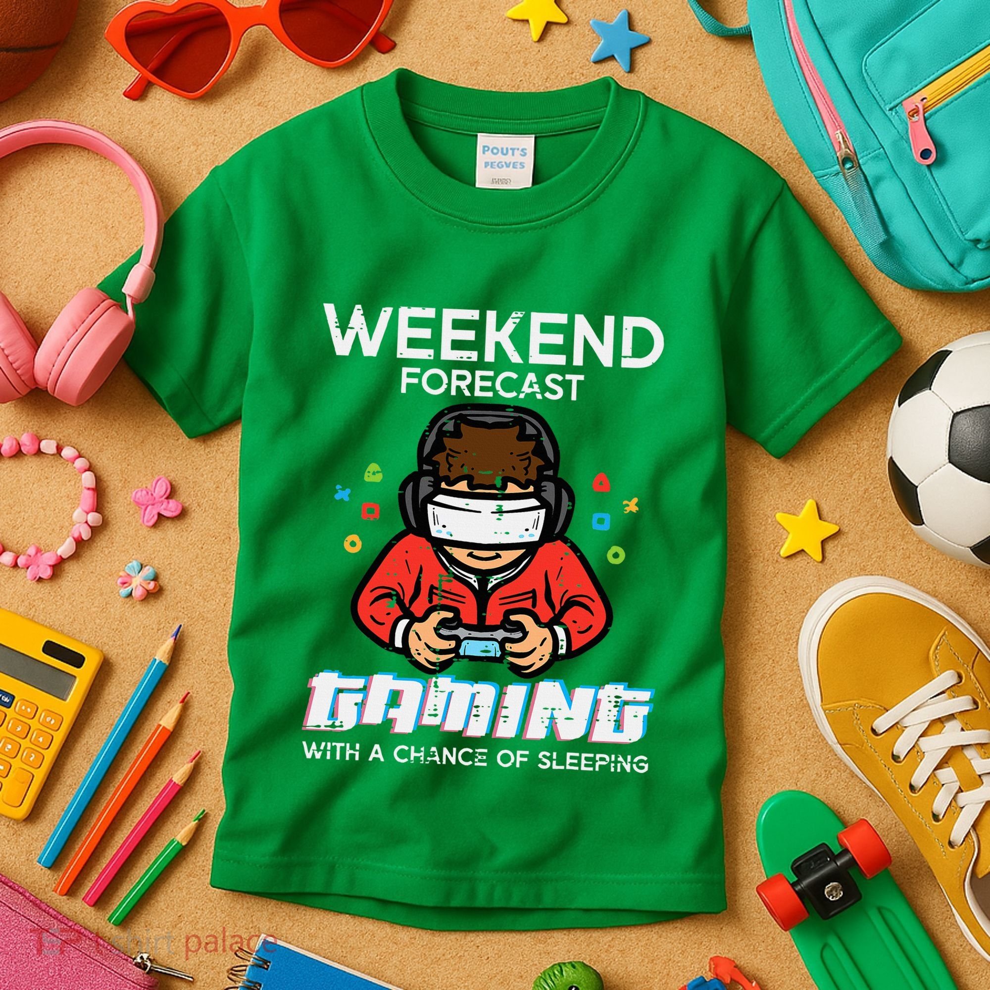 Gamer Weekend Forecast Gaming Sleeping Kids T-Shirt