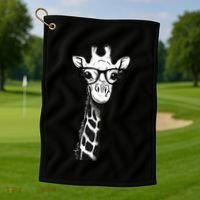 Giraffe With Glasses Gift For Zoo Animal Lovers Golf Towel thumb 1