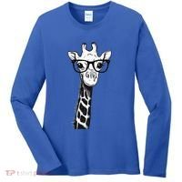 Giraffe With Glasses Gift For Zoo Animal Lovers Women's Long Sleeve Shirt thumb 0