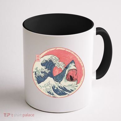 Great Wave Great White Shark Traditional Painting Coffee Mug back