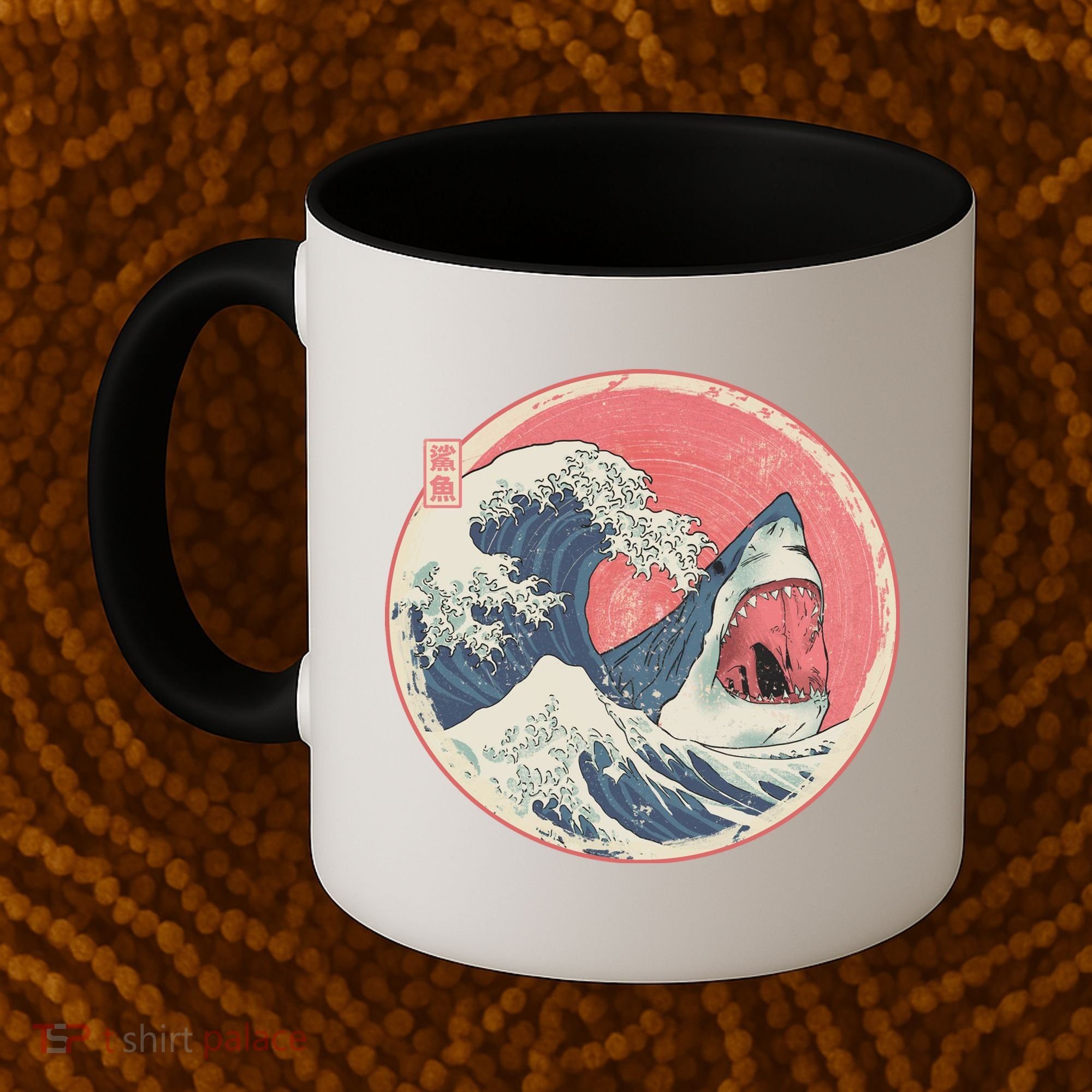 Great Wave Great White Shark Traditional Painting Coffee Mug