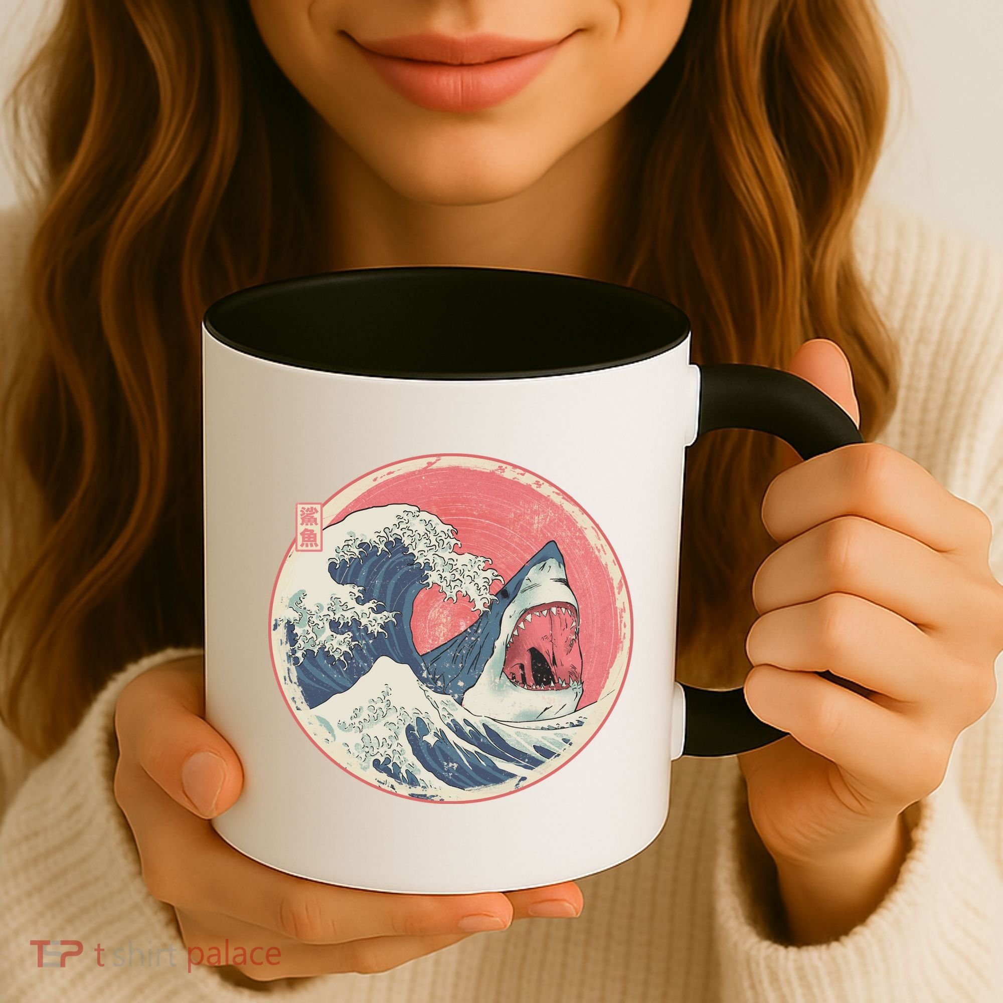 Great Wave Great White Shark Traditional Painting Coffee Mug