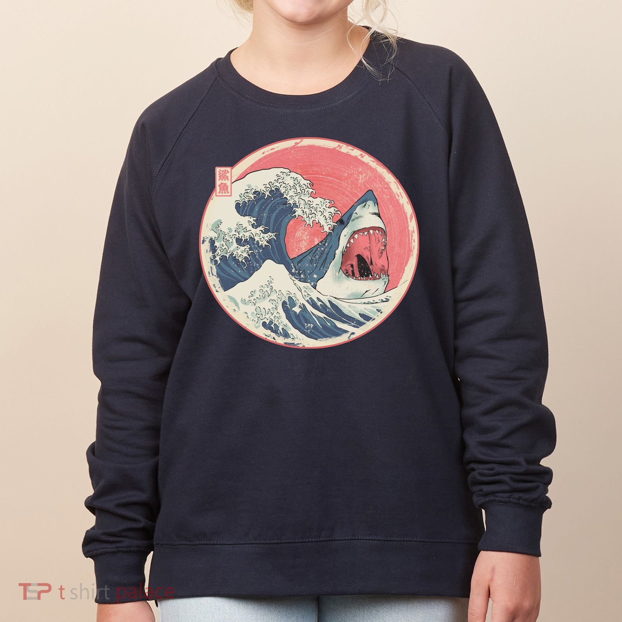 Great Wave Great White Shark Traditional Painting Women's Sweatshirt