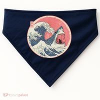 Great Wave Great White Shark Traditional Painting USA-Made Doggie Bandana thumb 0