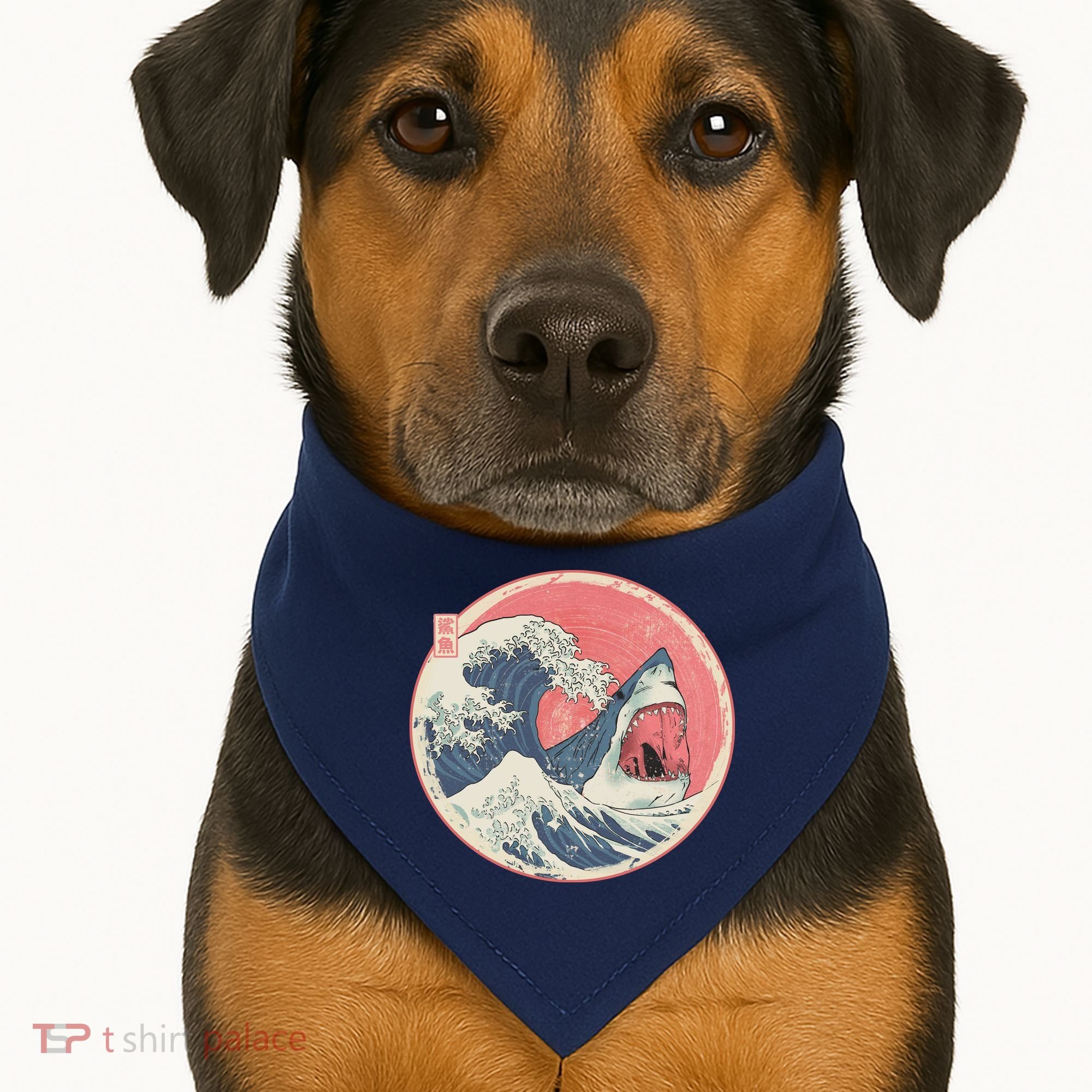 Great Wave Great White Shark Traditional Painting USA-Made Doggie Bandana