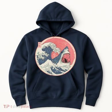 Great Wave Great White Shark Traditional Painting Hoodie