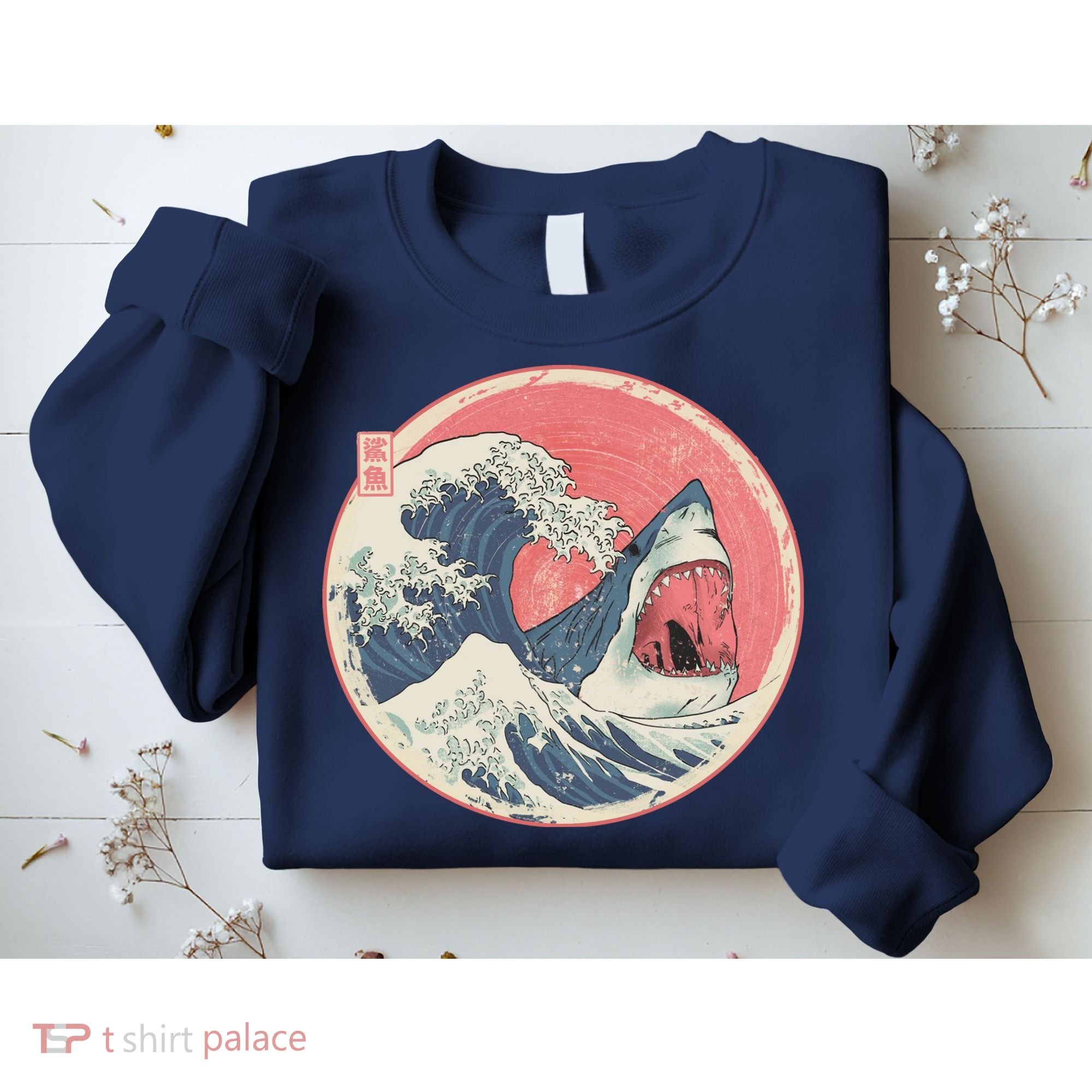 Great Wave Great White Shark Traditional Painting Sweatshirt