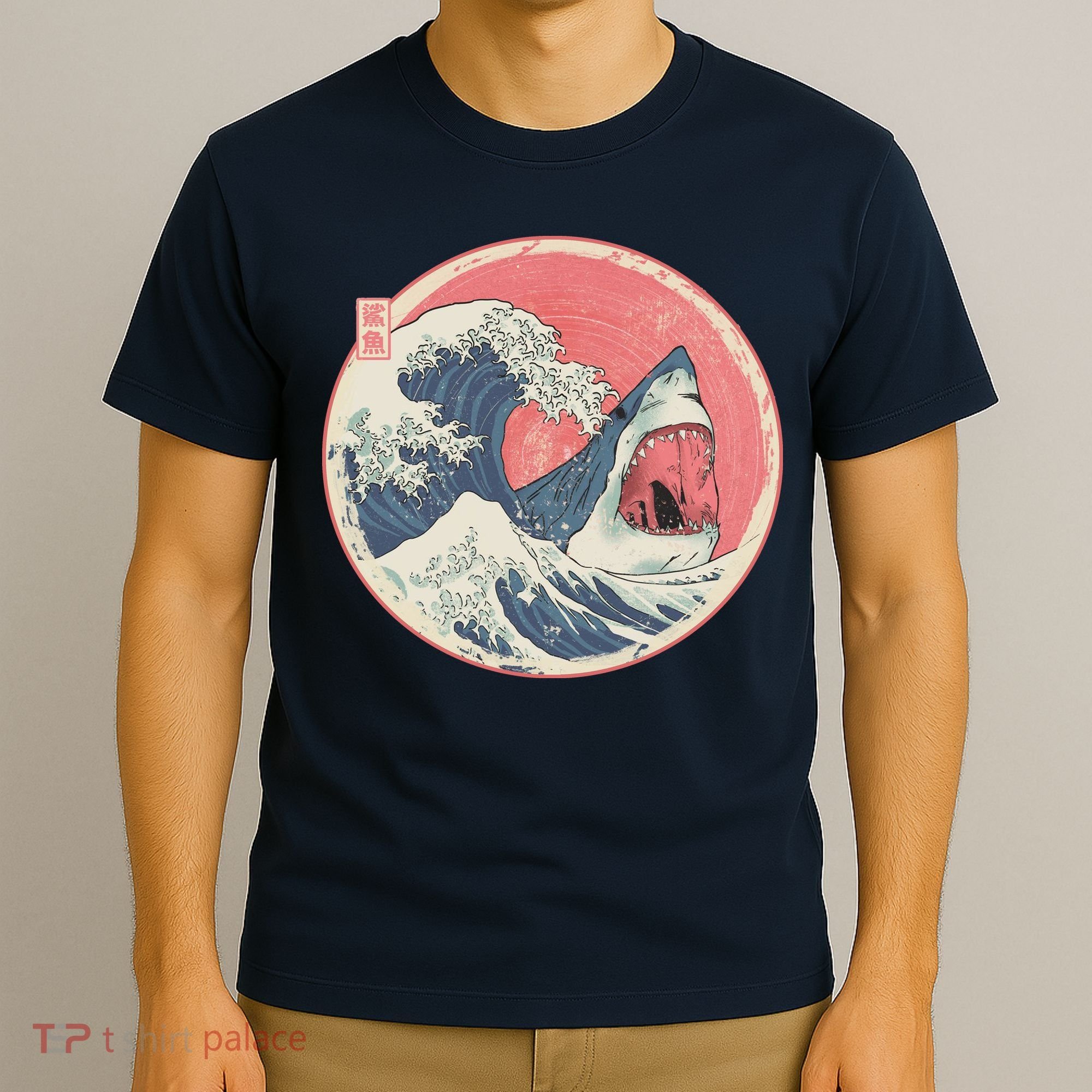 Great Wave Great White Shark Traditional Painting T-Shirt