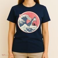 Great Wave Great White Shark Traditional Painting T-Shirt thumb 4