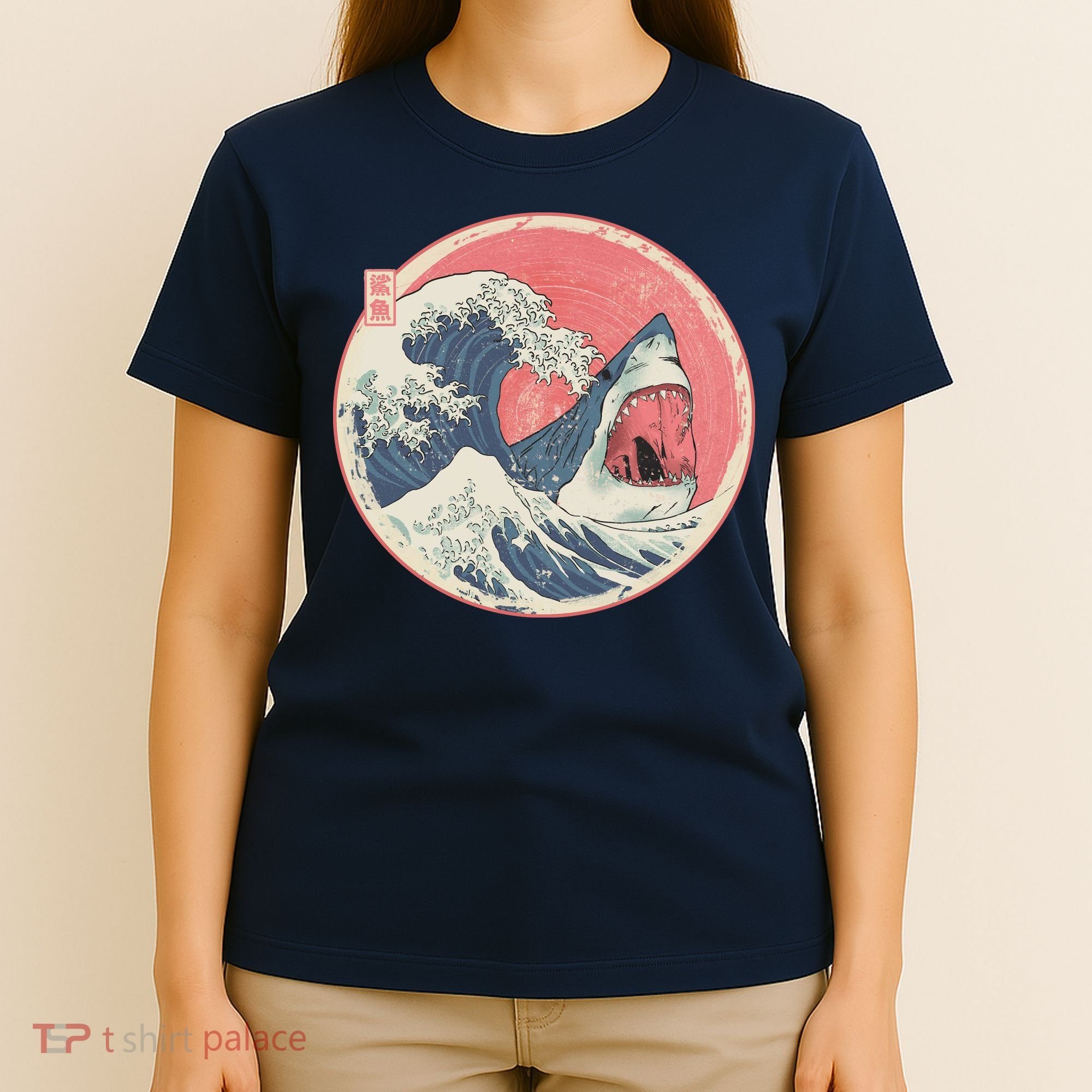 Great Wave Great White Shark Traditional Painting T-Shirt
