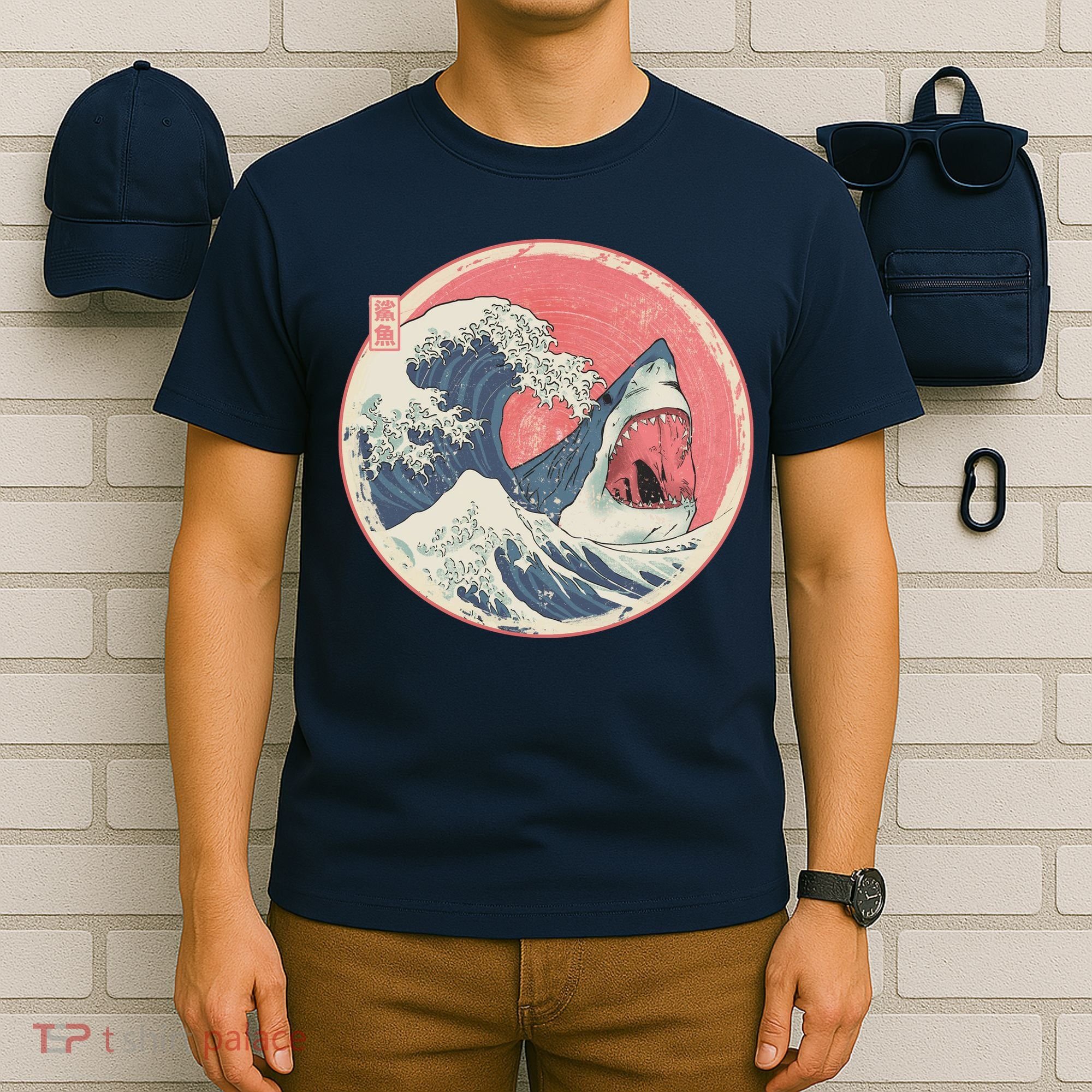 Great Wave Great White Shark Traditional Painting T-Shirt