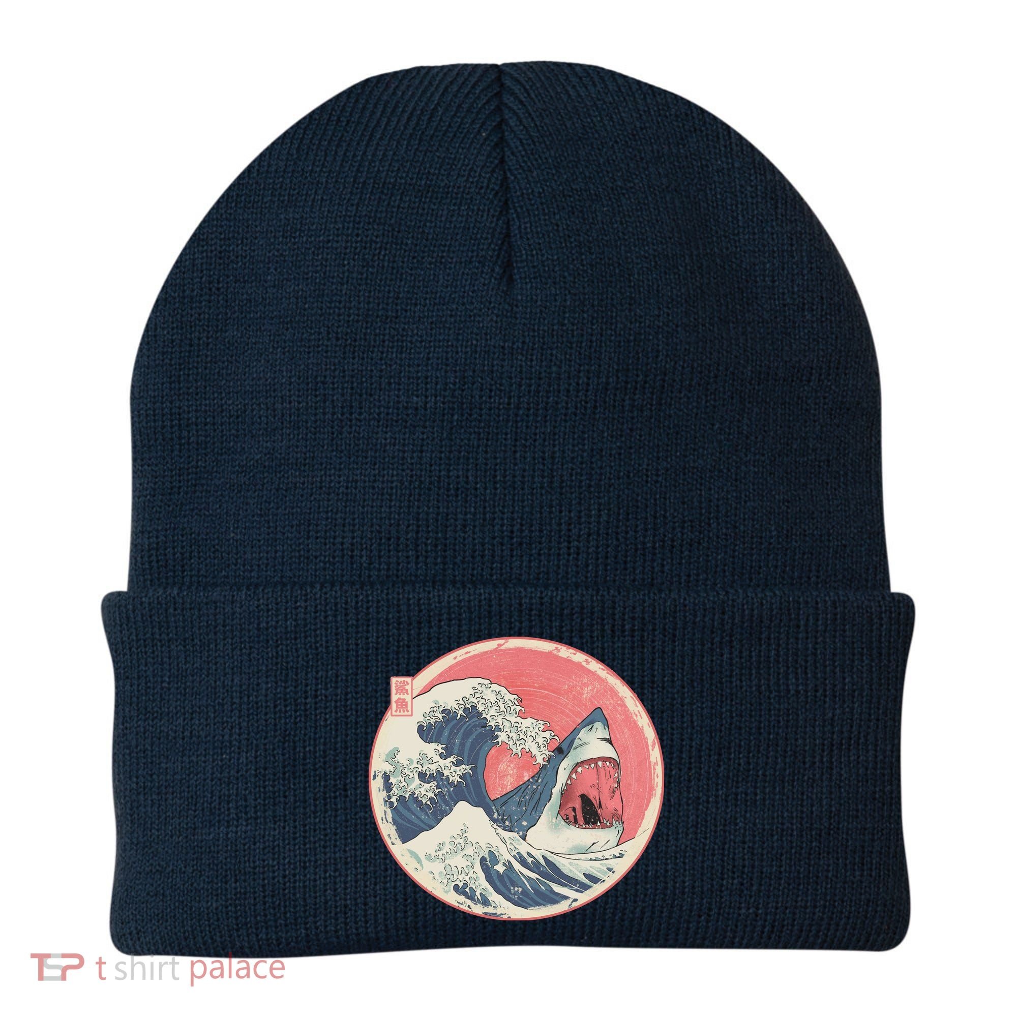 Great Wave Great White Shark Traditional Painting Beanie
