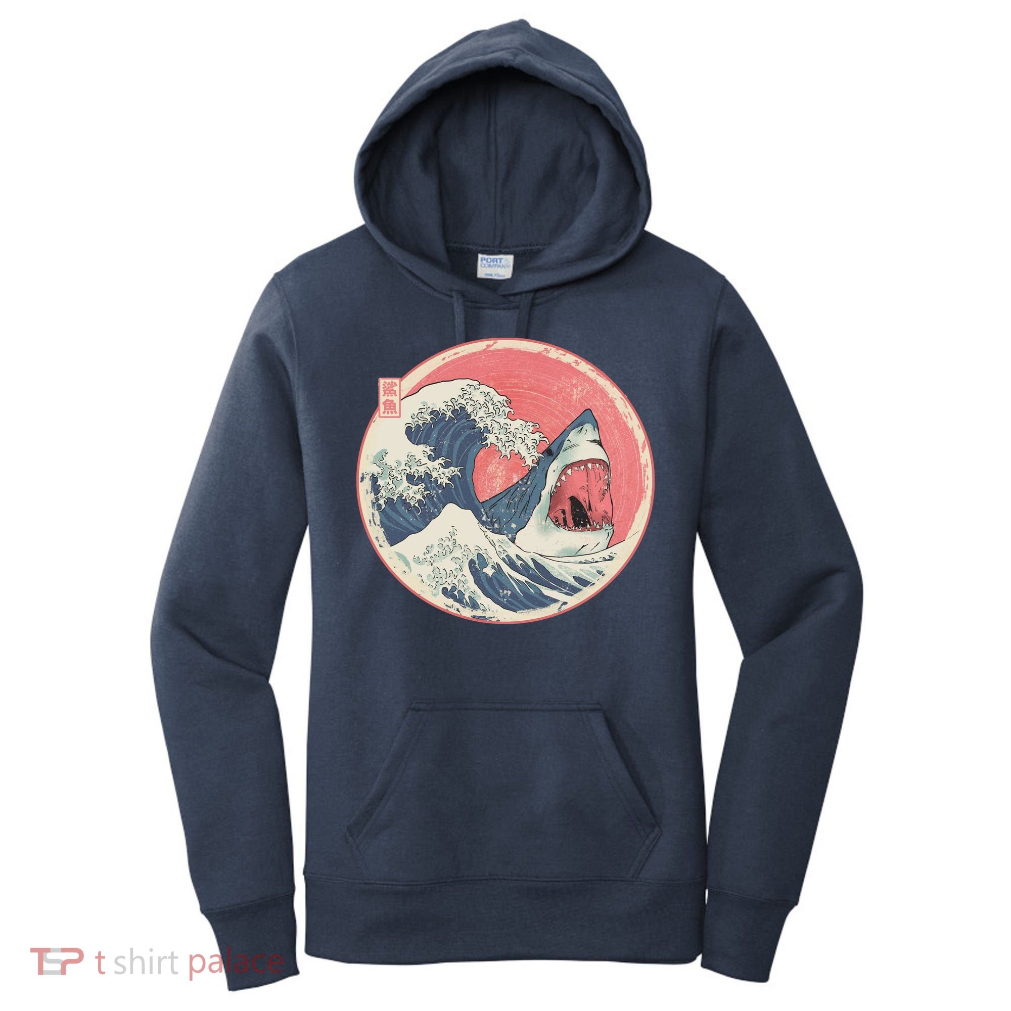 Great Wave Great White Shark Traditional Painting Women's Hoodie