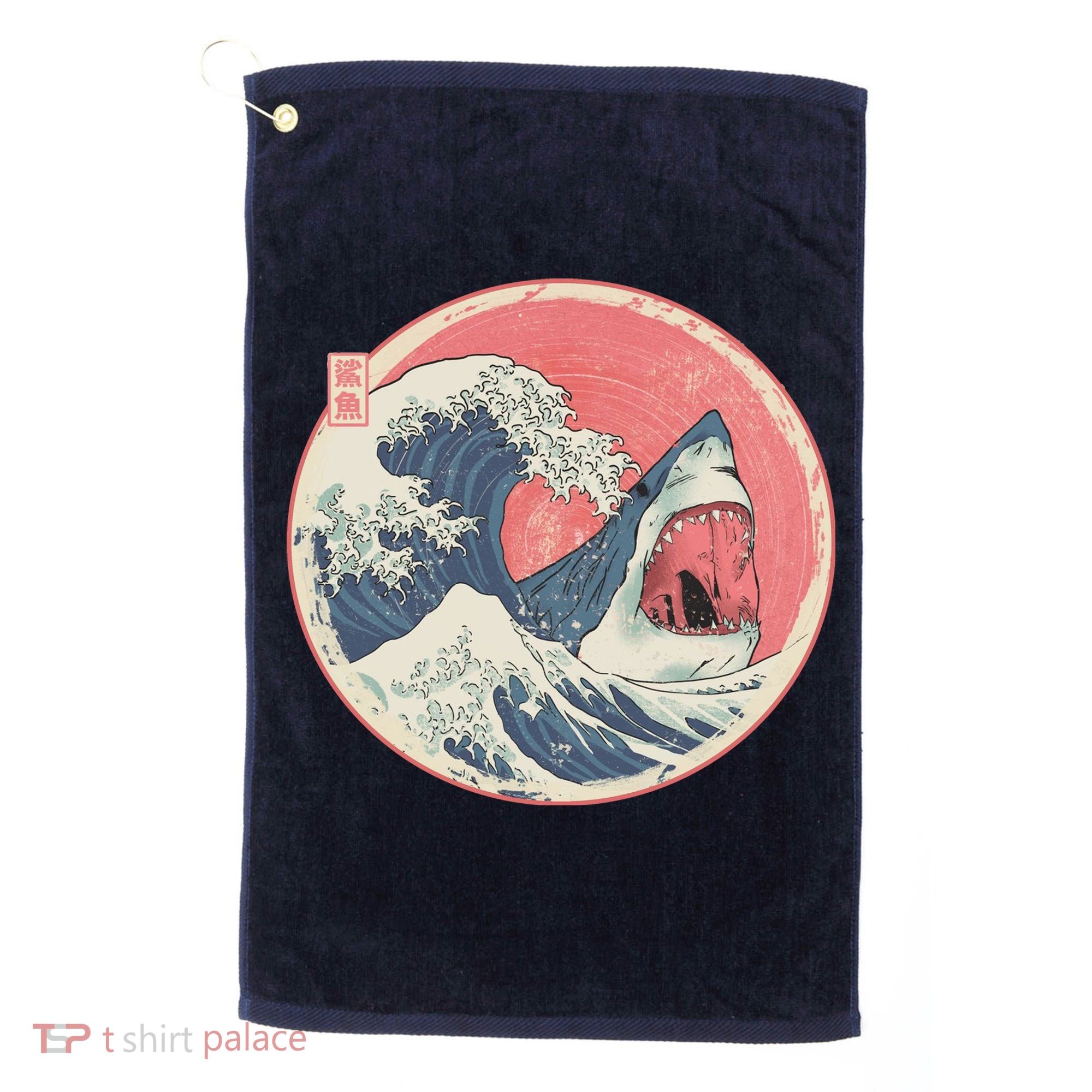 Great Wave Great White Shark Traditional Painting Golf Towel