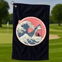 Great Wave Great White Shark Traditional Painting Golf Towel thumb 1