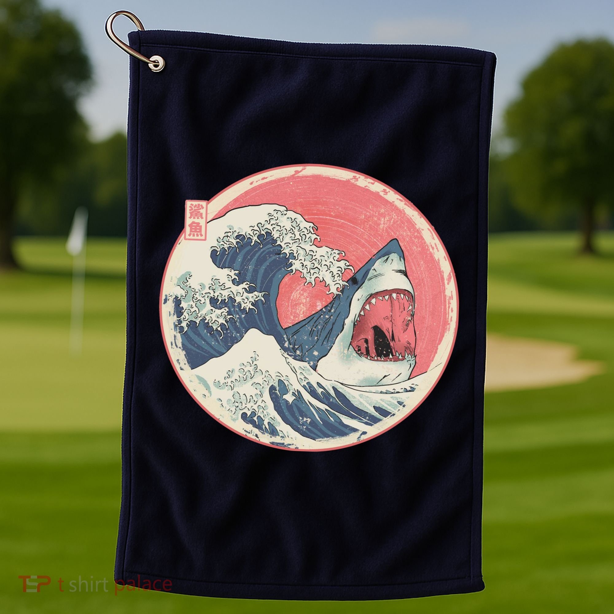 Great Wave Great White Shark Traditional Painting Golf Towel