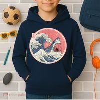 Great Wave Great White Shark Traditional Painting Kids Hoodie thumb 2