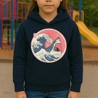 Great Wave Great White Shark Traditional Painting Kids Hoodie thumb 3