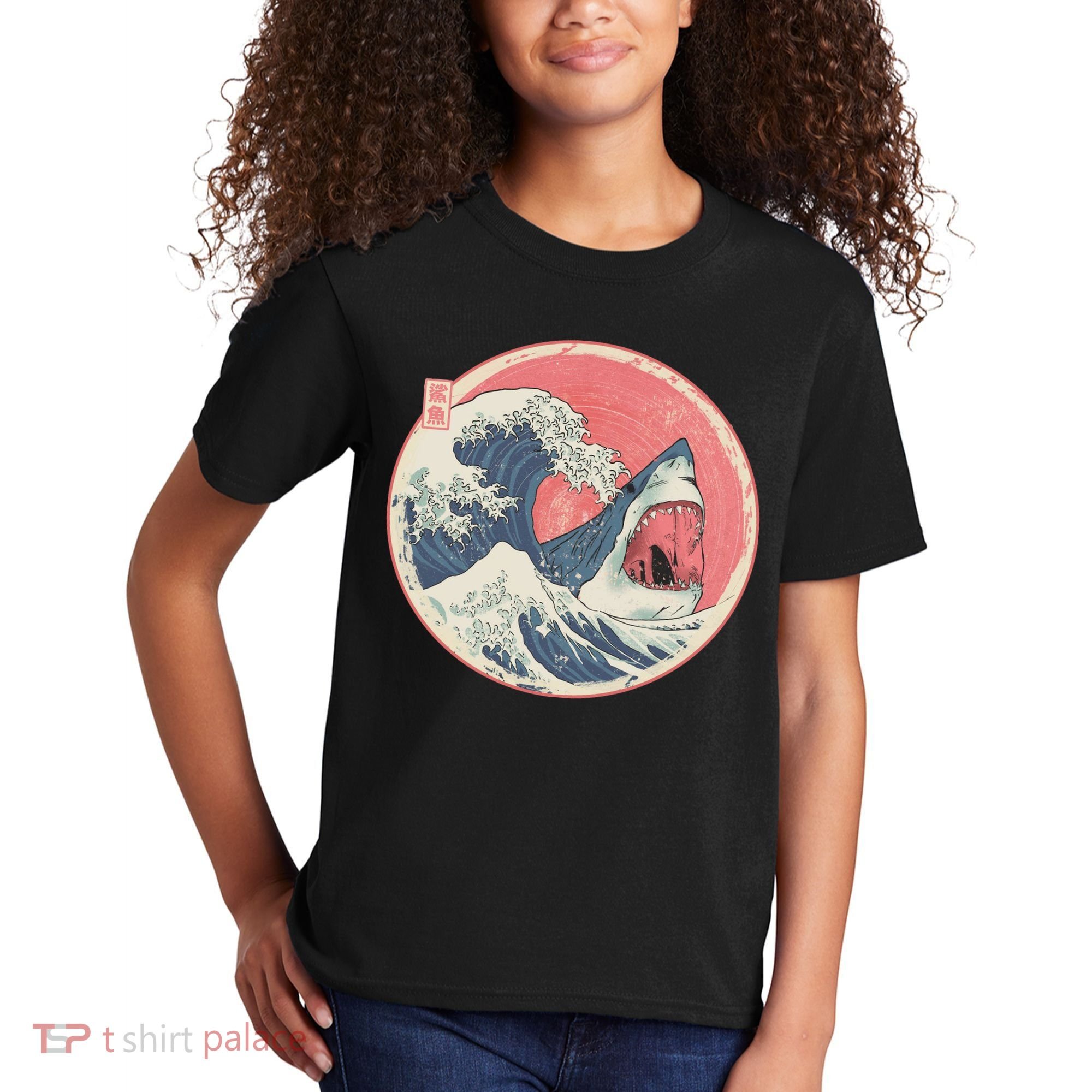 Great Wave Great White Shark Traditional Painting Kids T-Shirt