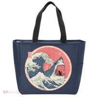 Great Wave Great White Shark Traditional Painting Tote Bag thumb 0