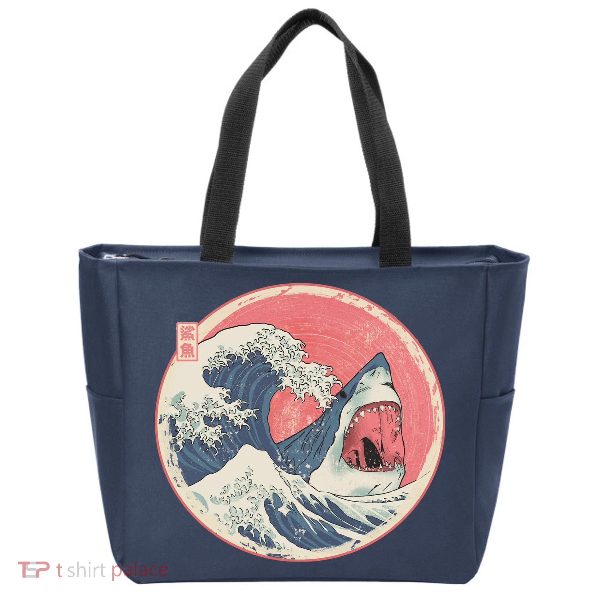 Great Wave Great White Shark Traditional Painting Tote Bag