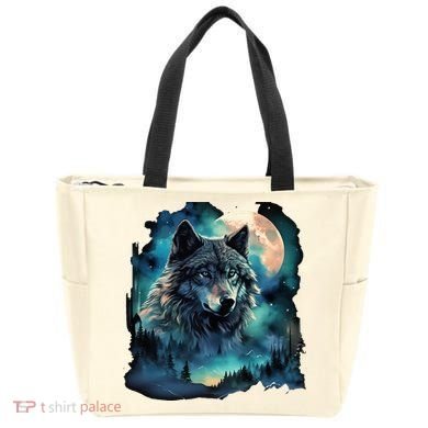 Grey Wolf Hunting Grounds Icy Moon Forest Galaxy Tote Bag