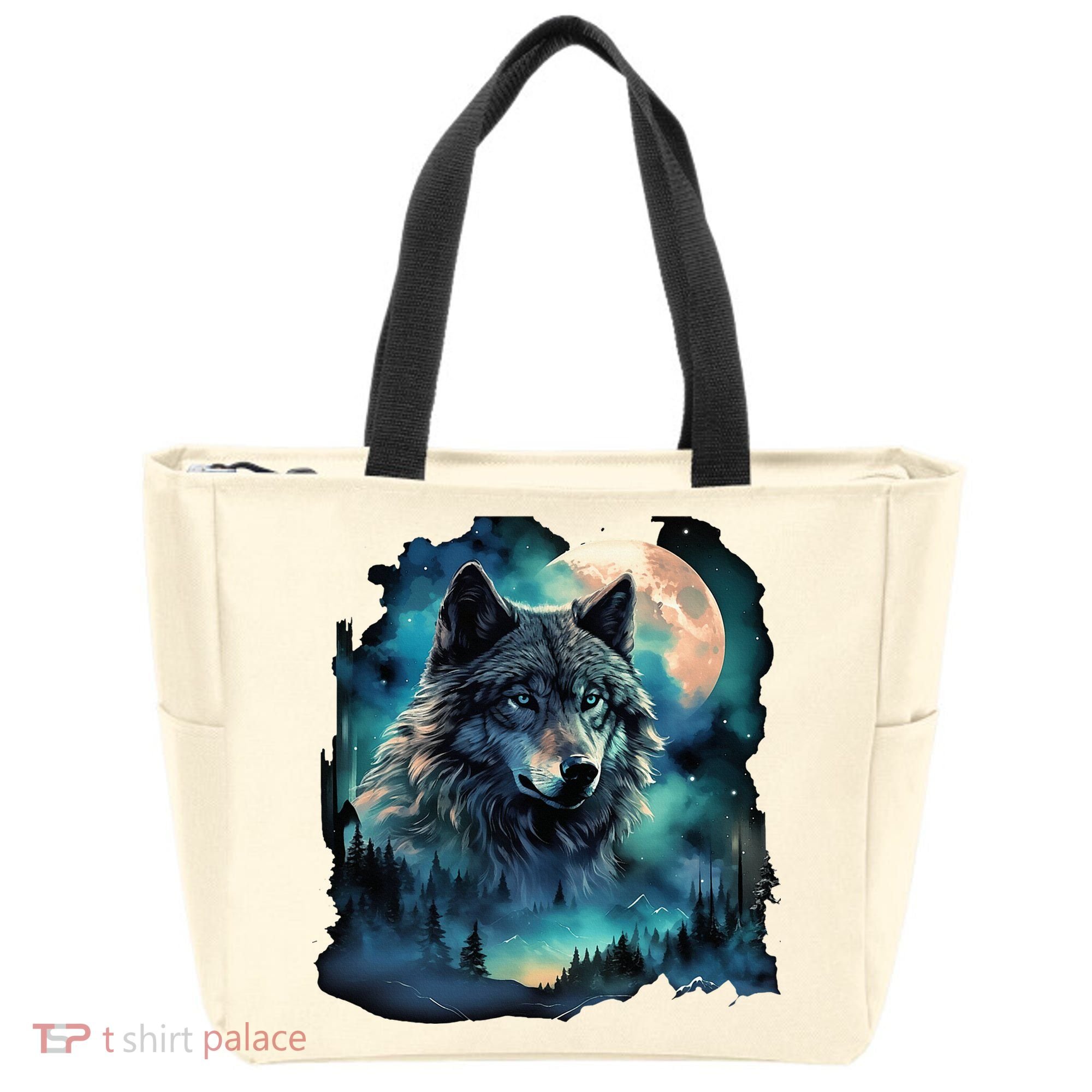 Grey Wolf Hunting Grounds Icy Moon Forest Galaxy Tote Bag