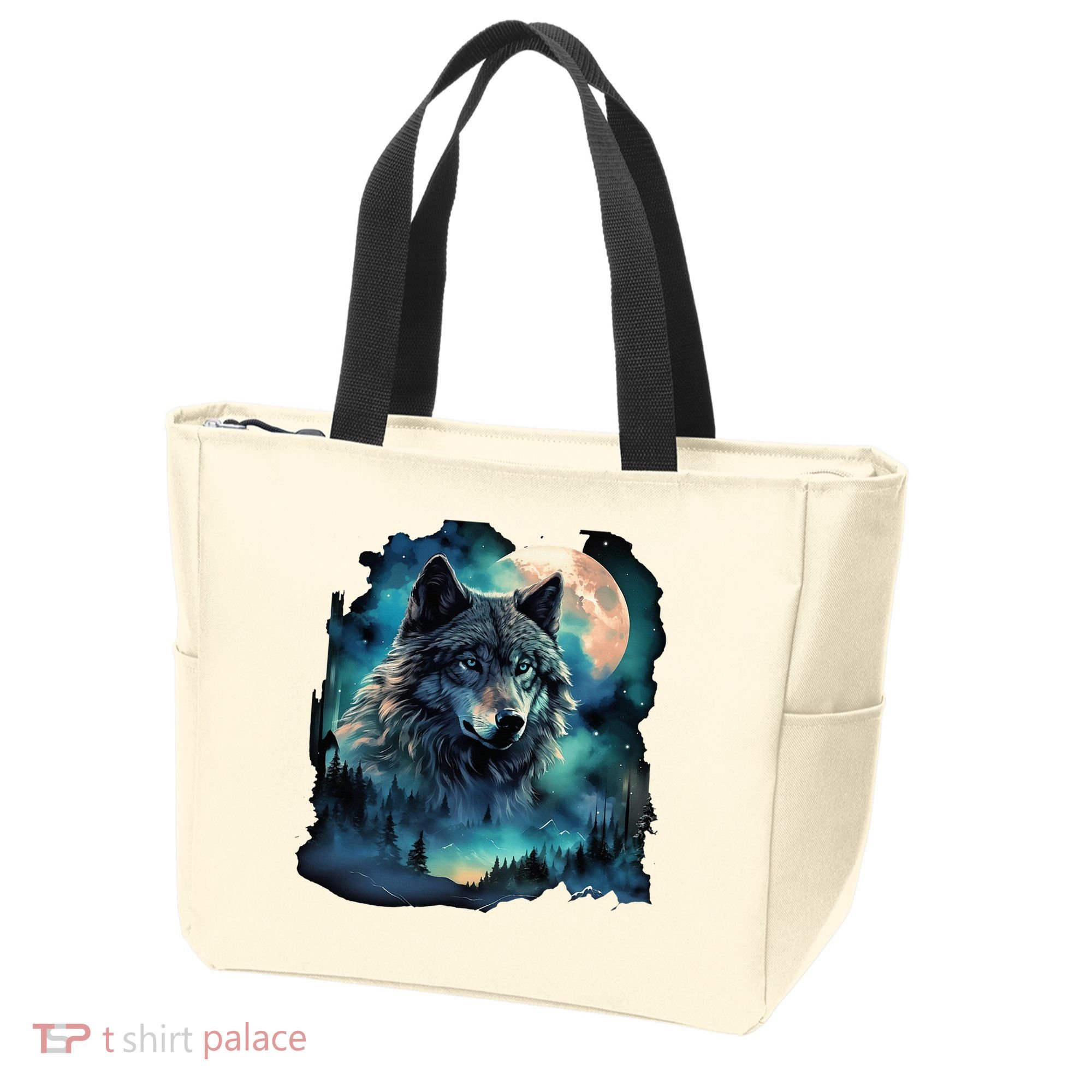 Grey Wolf Hunting Grounds Icy Moon Forest Galaxy Tote Bag