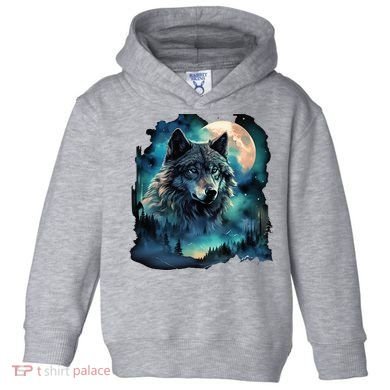 Grey Wolf Hunting Grounds Icy Moon Forest Galaxy Toddler Hoodie