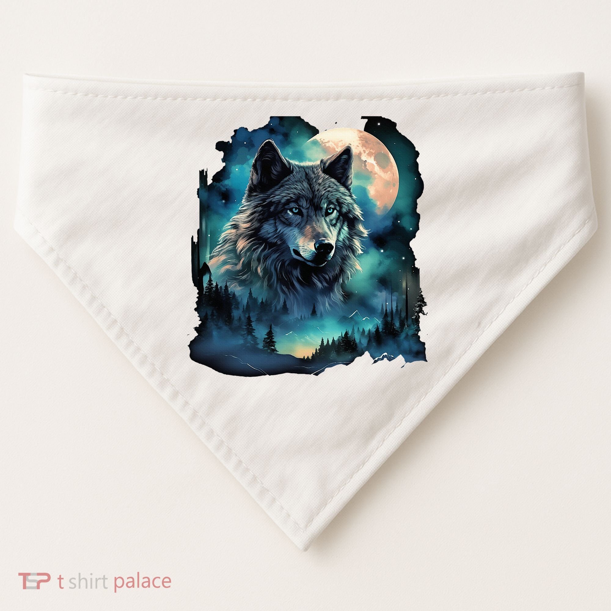Grey Wolf Hunting Grounds Icy Moon Forest Galaxy USA-Made Doggie Bandana