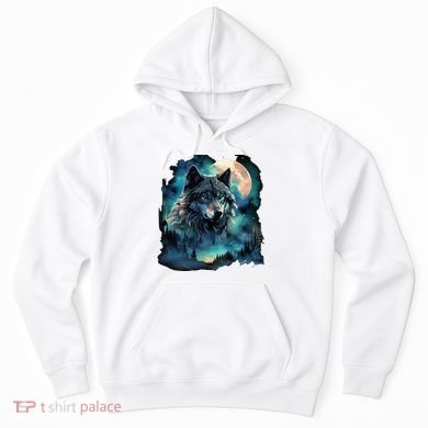 Grey Wolf Hunting Grounds Icy Moon Forest Galaxy Hoodie