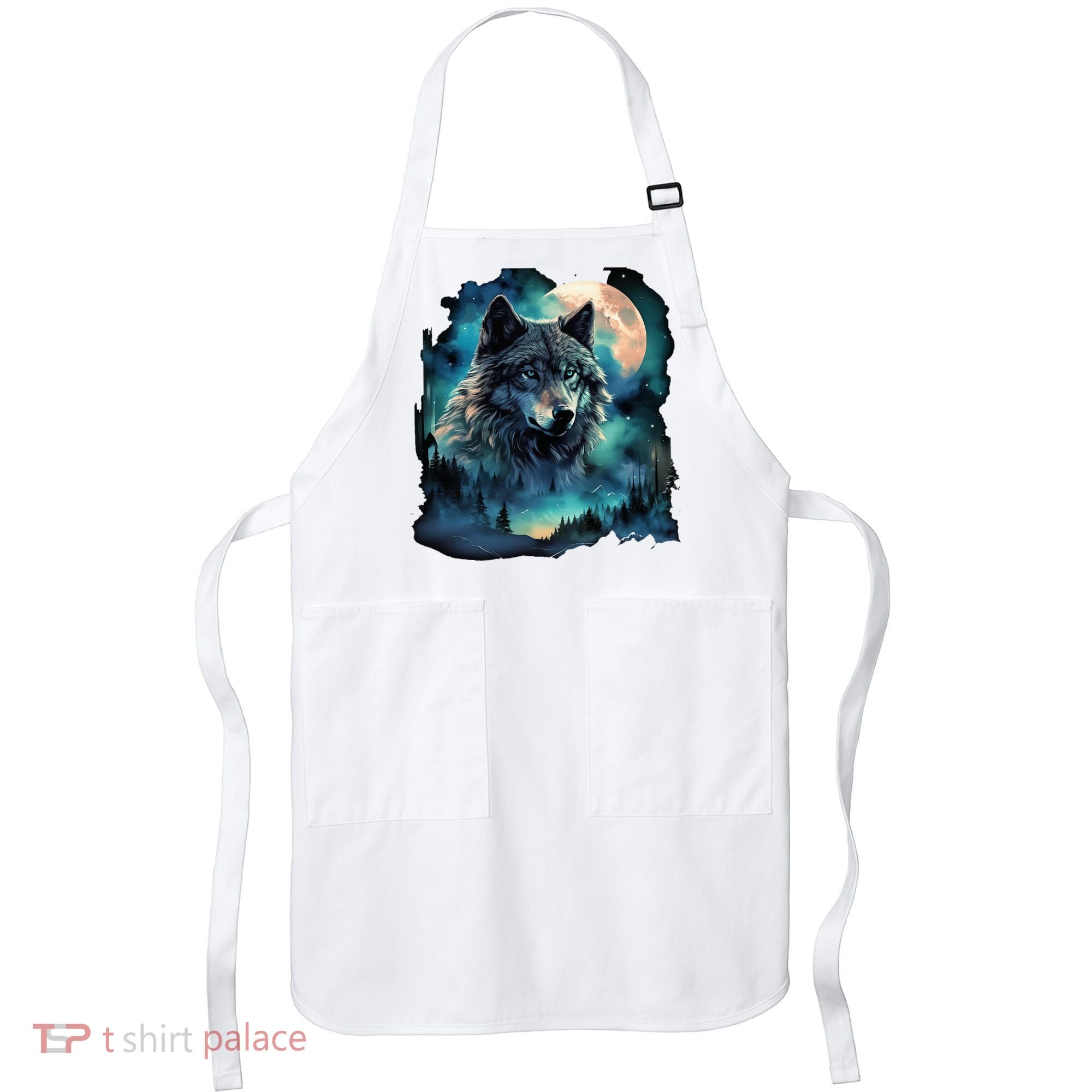 Grey Wolf Hunting Grounds Icy Moon Forest Galaxy Apron