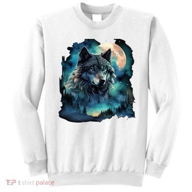 Grey Wolf Hunting Grounds Icy Moon Forest Galaxy Sweatshirt