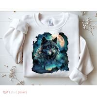Grey Wolf Hunting Grounds Icy Moon Forest Galaxy Sweatshirt thumb 2