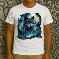 Grey Wolf Hunting Grounds Icy Moon Forest Galaxy T-Shirt thumb 3