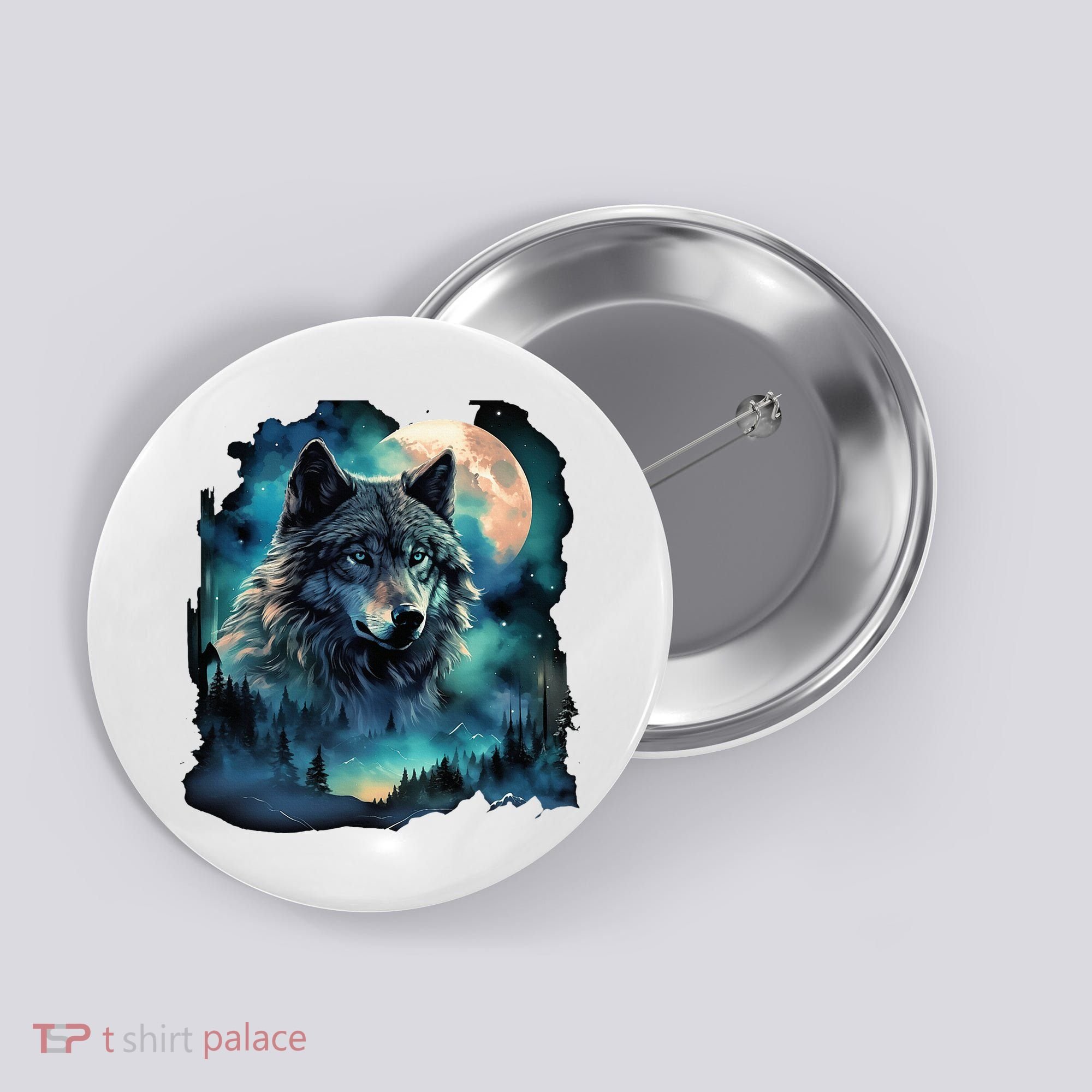 Grey Wolf Hunting Grounds Icy Moon Forest Galaxy Button