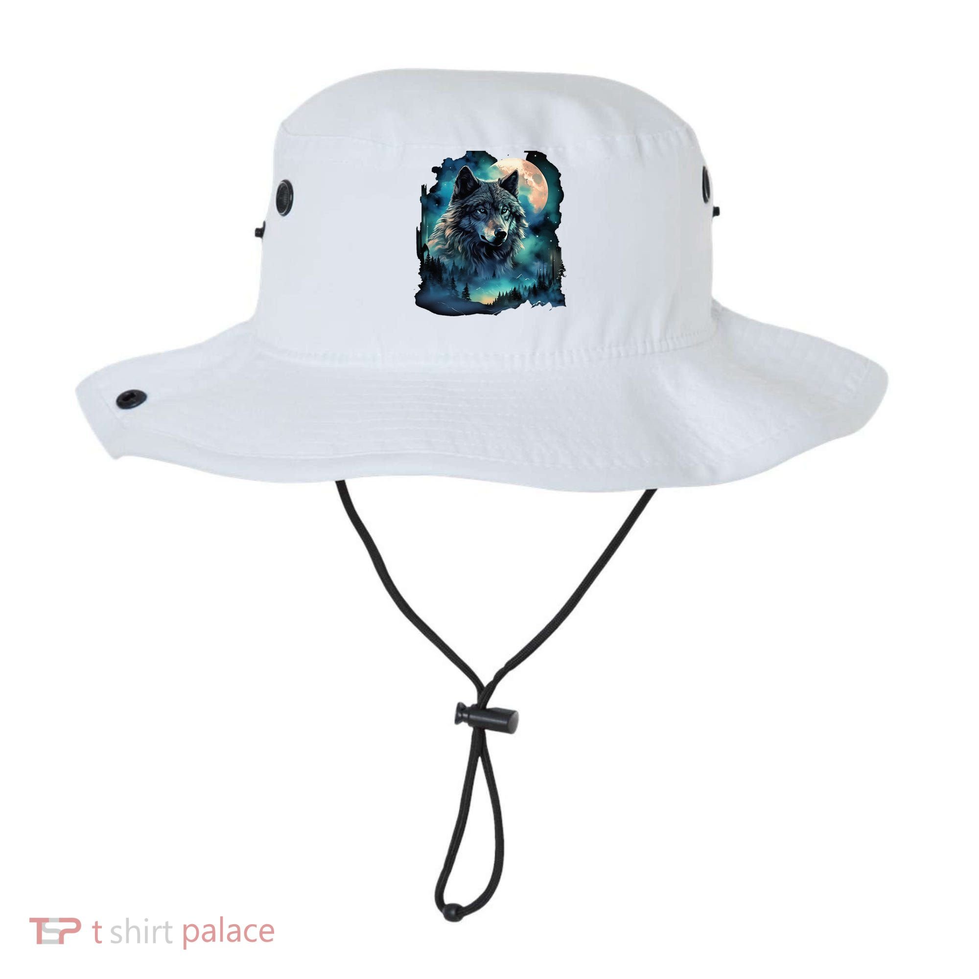 Grey Wolf Hunting Grounds Icy Moon Forest Galaxy Bucket Hat