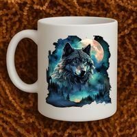 Grey Wolf Hunting Grounds Icy Moon Forest Galaxy Coffee Mug thumb 2