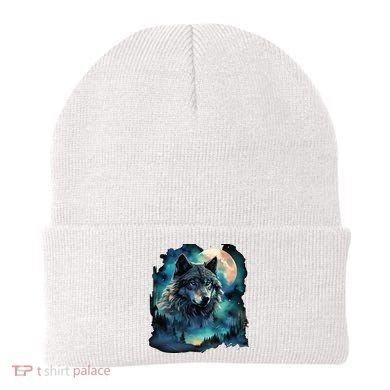 Grey Wolf Hunting Grounds Icy Moon Forest Galaxy Beanie