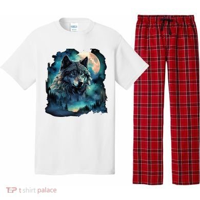Grey Wolf Hunting Grounds Icy Moon Forest Galaxy Pajama Set
