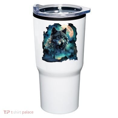 Grey Wolf Hunting Grounds Icy Moon Forest Galaxy Tumbler