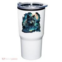 Grey Wolf Hunting Grounds Icy Moon Forest Galaxy Tumbler thumb 0