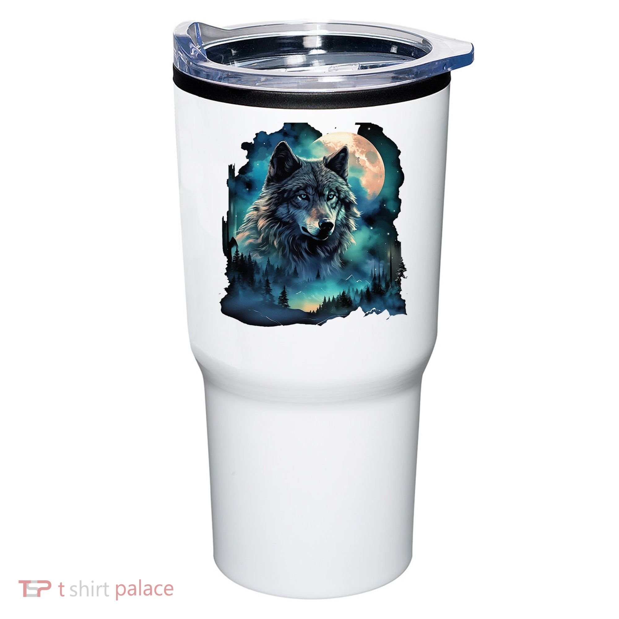 Grey Wolf Hunting Grounds Icy Moon Forest Galaxy Tumbler