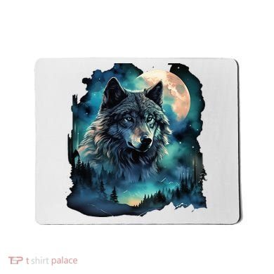 Grey Wolf Hunting Grounds Icy Moon Forest Galaxy Mousepad