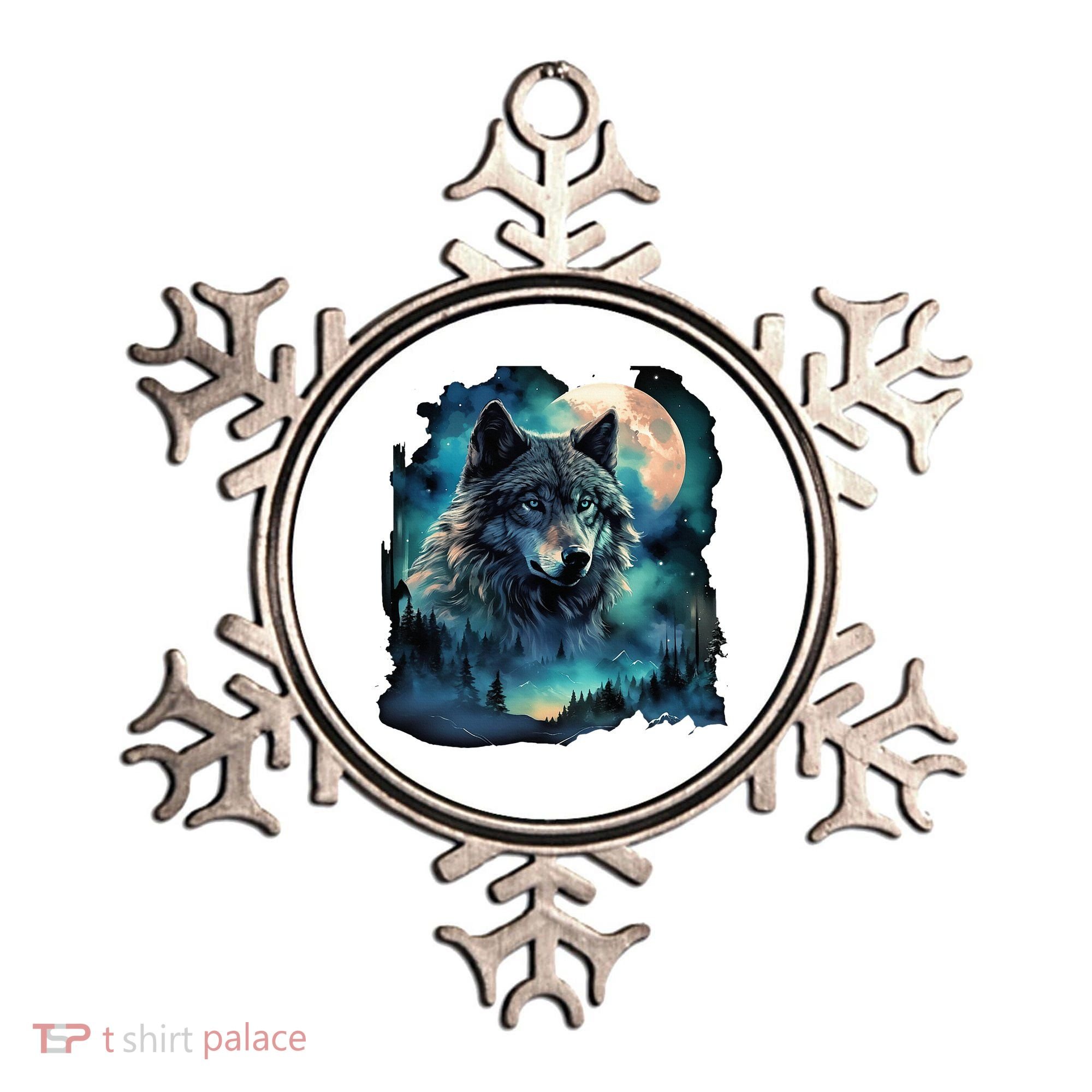 Grey Wolf Hunting Grounds Icy Moon Forest Galaxy Ornament